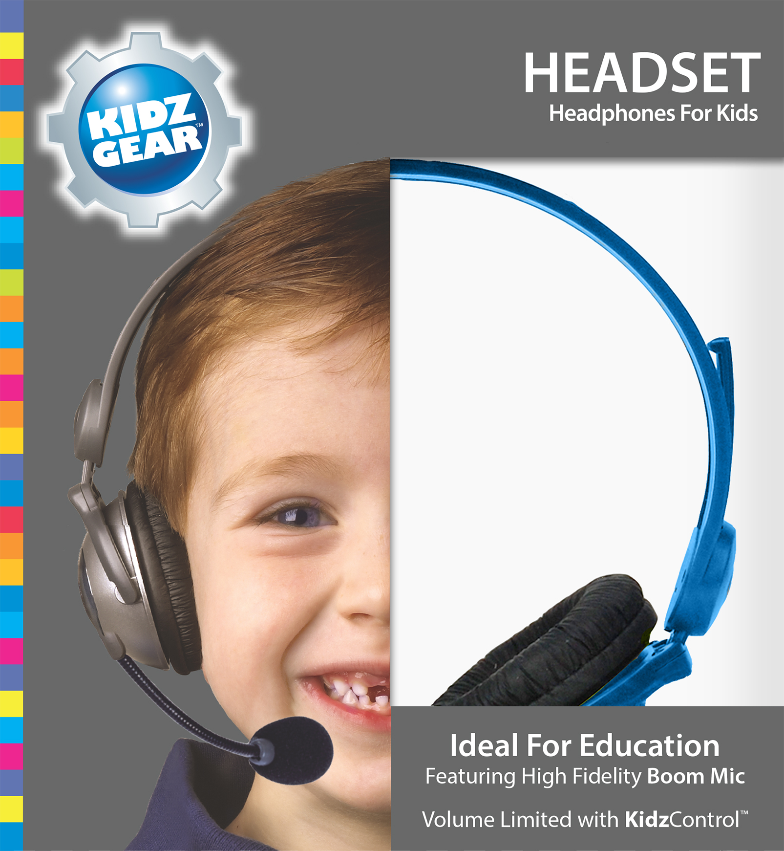 Kidz Gear Deluxe Stereo Headset Headphones with Boom Microphone - Box Blue