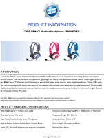 Kidz Gear Deluxe Stereo Headset Headphones with Boom Microphone Brochure