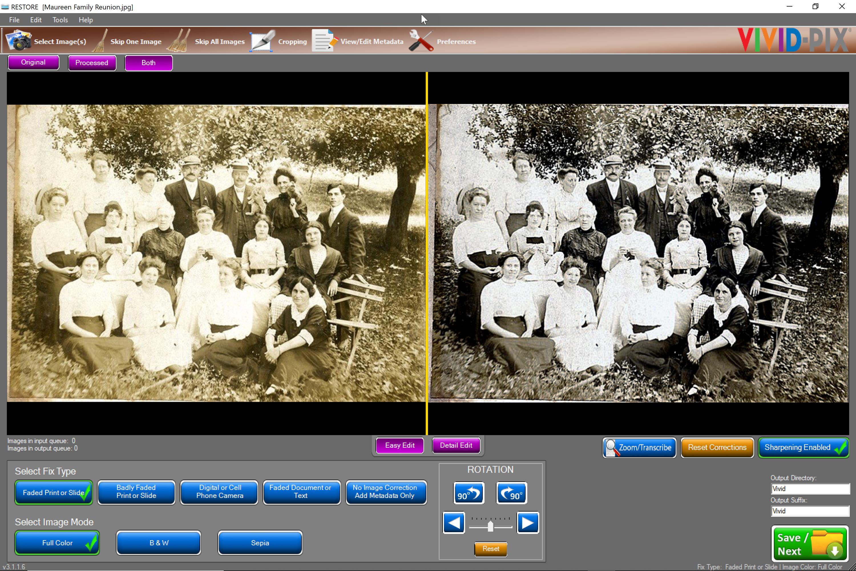 Old Family Reunion Photo Before and After with Vivid-Pix