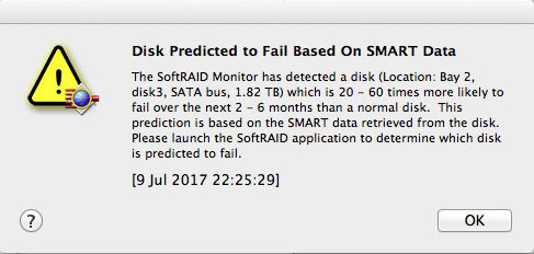 SoftRAID - Disk Predicted to Fail Based on SMART Data
