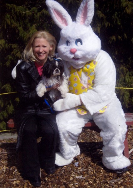 Karen Thomas, President Thomas Public Relations with  Fluffy (Thomas PR mascot) & Easter Bunny at Little Shelters Easter Eggstravaganza, Huntington, NY. Click to Help Little Shelter Win "Best Shelter" 2008 for a Makeover for Rescued Animal Medical Center by Registering at Zootoo.com at:http://www.littleshelter.com/homepagestories/zootoo/zootoo.htm. (Please Choose zip code 11743 and "Little Shelter") (Contest Ends March 31, 2008)