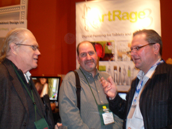 John Dvorak, PCmag.com, Scott Rindenow, CBS-TV & Uwe Maurer, Ambient Design at ArtRage Booth, Showstoppers