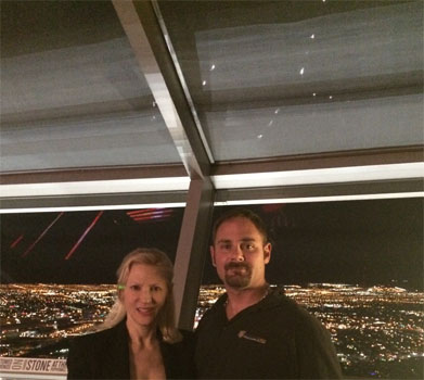 Karen Thomas, Thomas PR and Jason Jacobs, Techwarelabs.com at IDG Party at Stratosphere