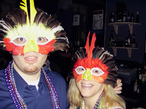 Sean Rosenberg and Karen Try on Masks