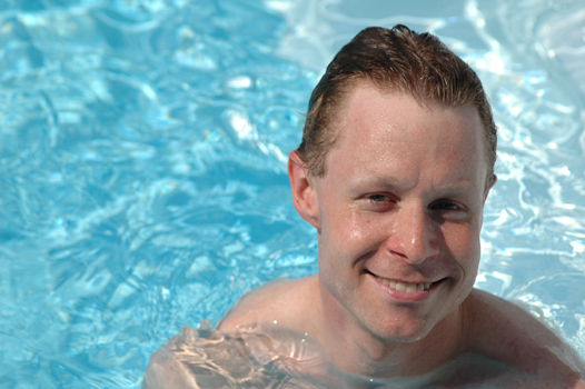Bill Jakab "Tom Buchanan" Cools Down in Pool