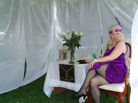 Sharon "Violet, Daisy’s Long-Lost Sister" Waits for "Tom" in Gatsby Room