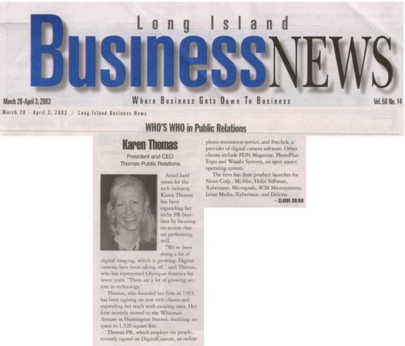 "Who's Who in Public Relations" in Long Island Business News