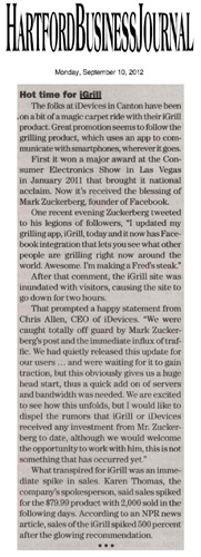 iDevices Featured in Hartford Business Journal What transpired for iGrill was an immediate spike in sales.  Karen Thomas, the companys spokesperson, said sales spiked for the $79.99 product with 2,000 sold in the following days!