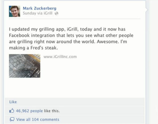 Wall Street Journal on iGrill "Mark Zuckerberg posted about a small app, iGrill on Sunday. Within two minutes, the site went down due to the onslaught of traffic. Christopher Allen, iDevices CEO, joins Digits to discuss how a Zuckerberg endorsement can quickly impact a company's fortunes."