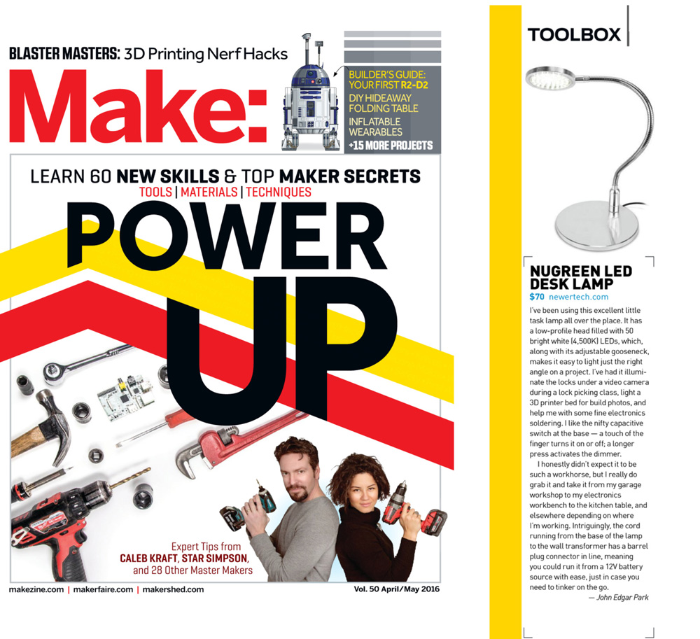 Make: Magazine on Thomas Public Relations Client NewerTech LED Lamp by John Park "I've been using this excellent little task lamp all over the place."