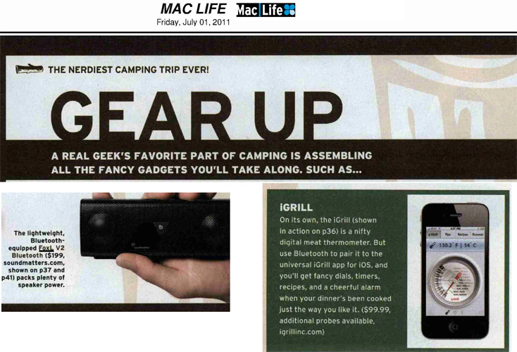 Thomas PR Clients foxL & iGrill in Mac Lifes July 2011 Article Nerdiest Camping Trip Ever